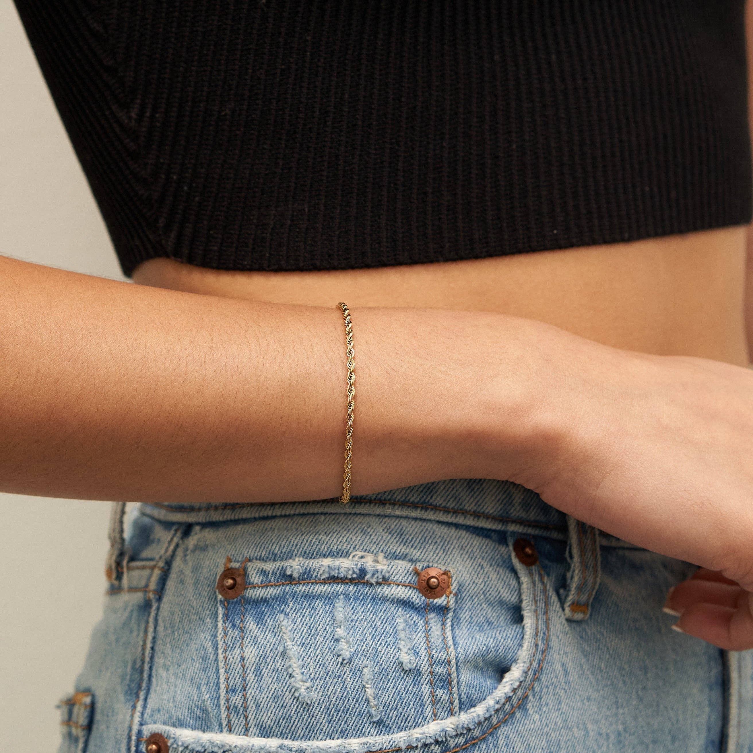 Waterproof Gold Staple Rope Chain Bracelet
