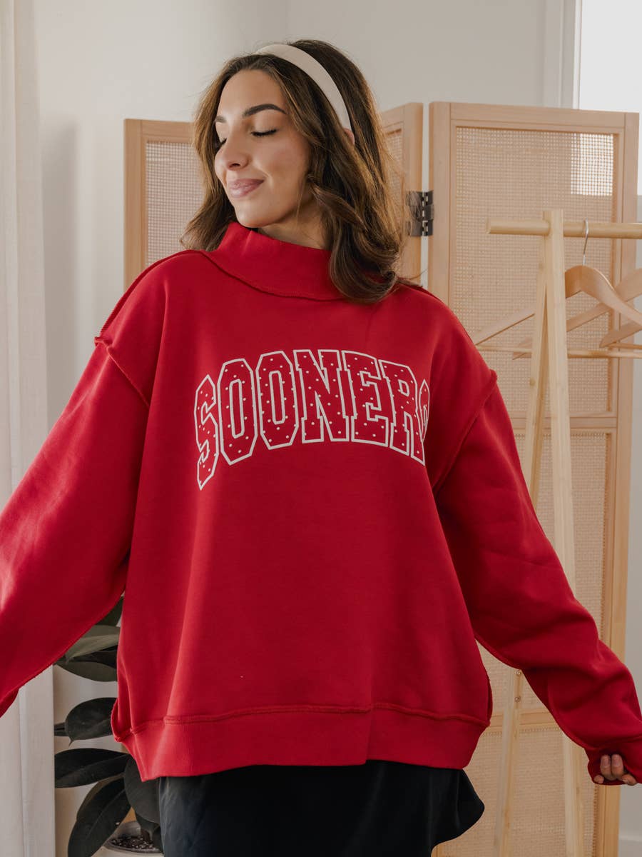 OU Sooners Polka Dot Puff Reversible Mock Neck Sweatshirt