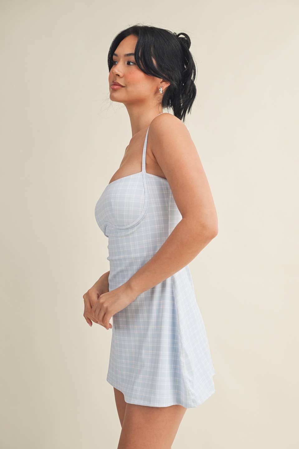 Blue Plaid Print Sweetheart Dress