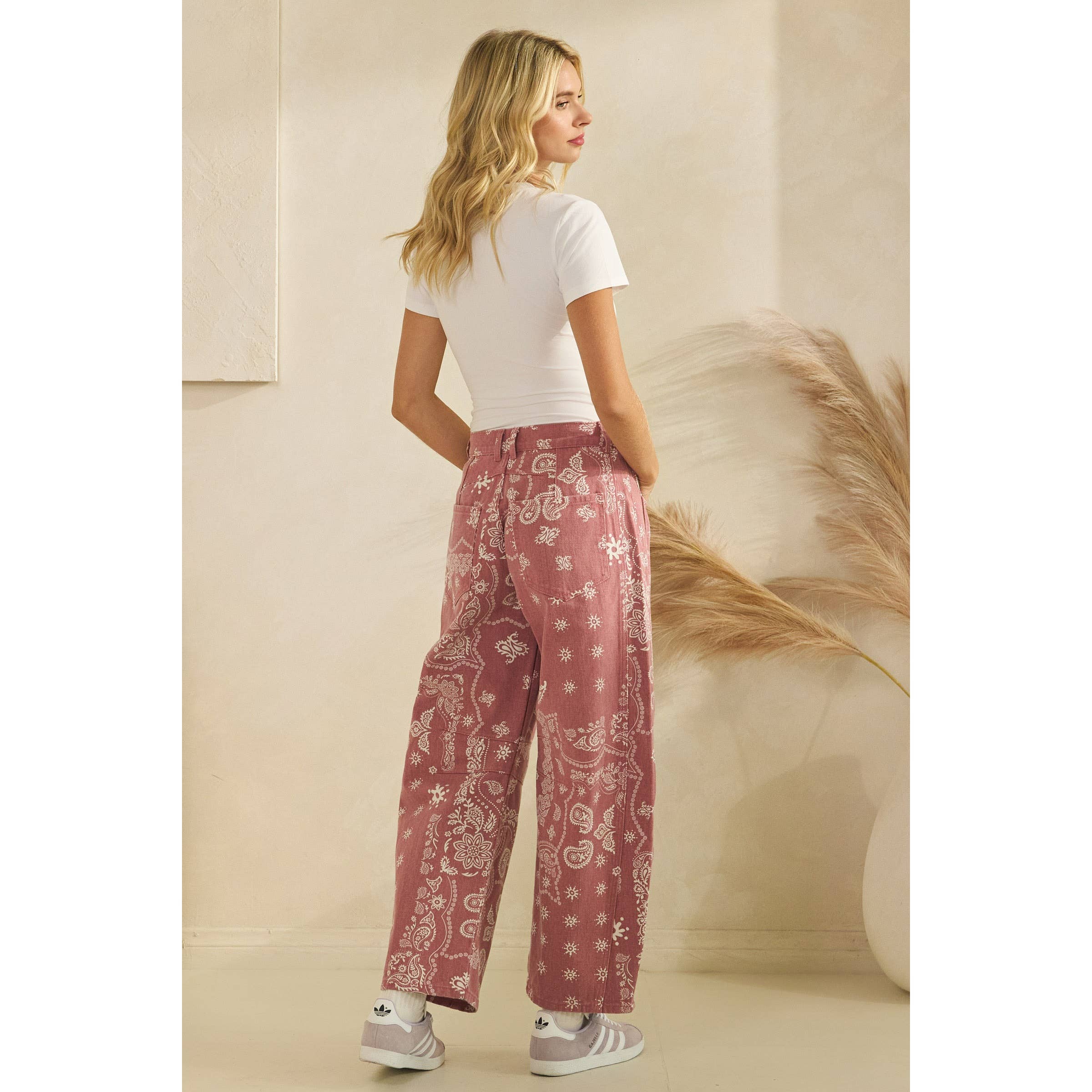 Paisley Printed Denim Pants | Red