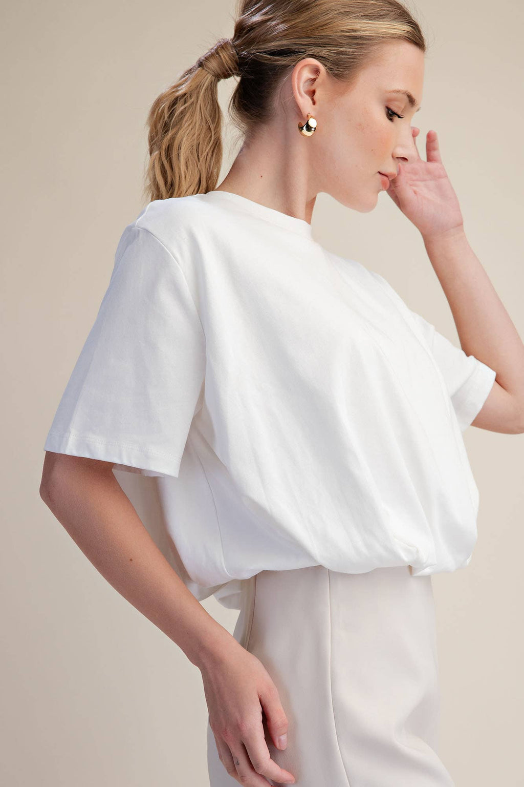 Cropped Bubble Hem T-Shirt