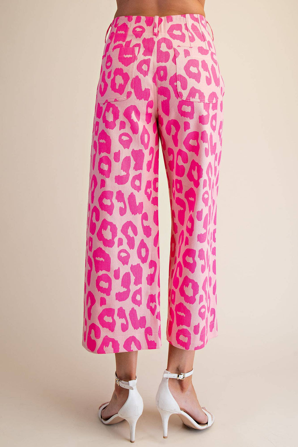 Colette Cropped Wide-Leg Neon Pink Leopard Pants