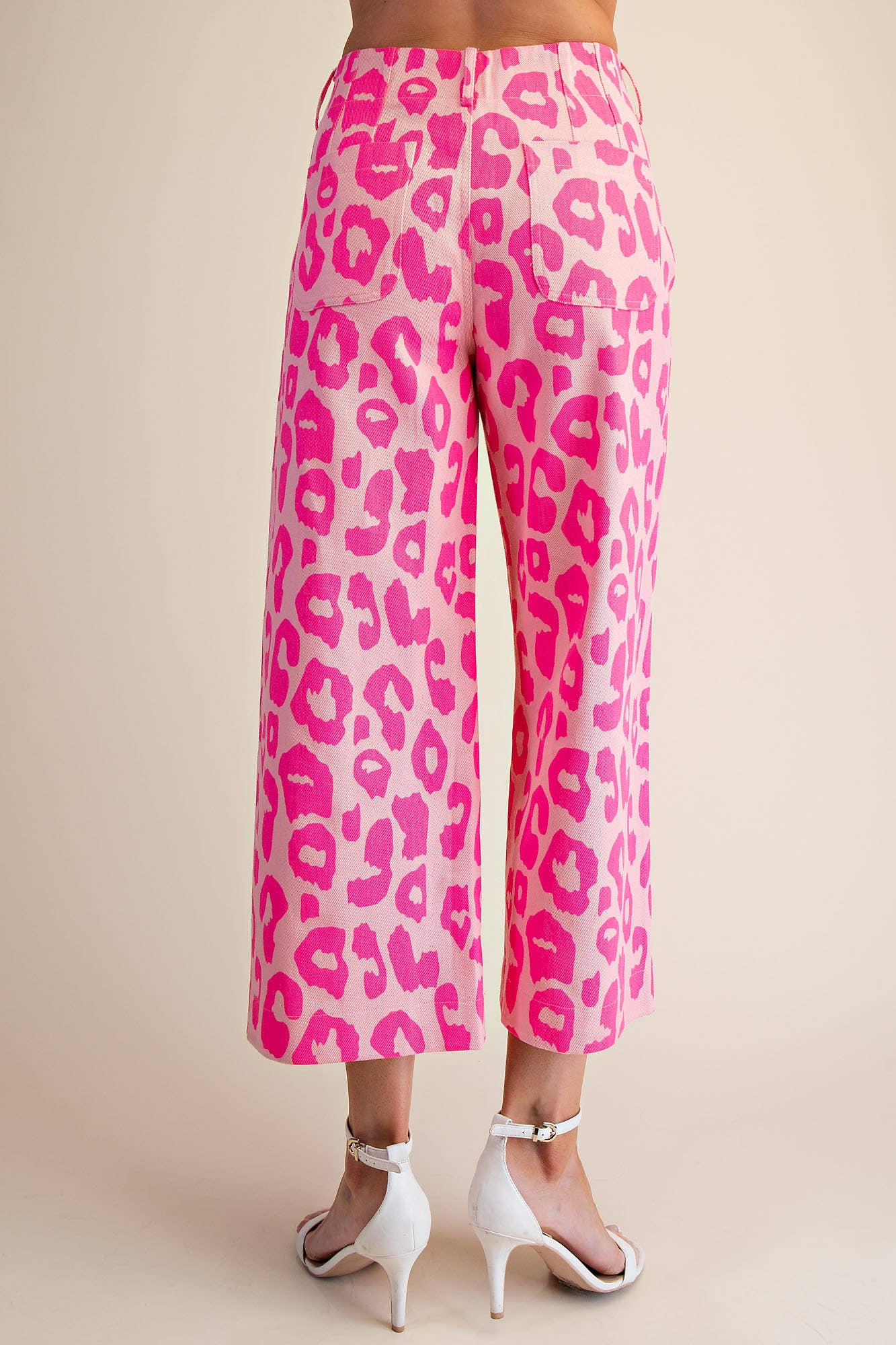 Colette Cropped Wide-Leg Neon Pink Leopard Pants