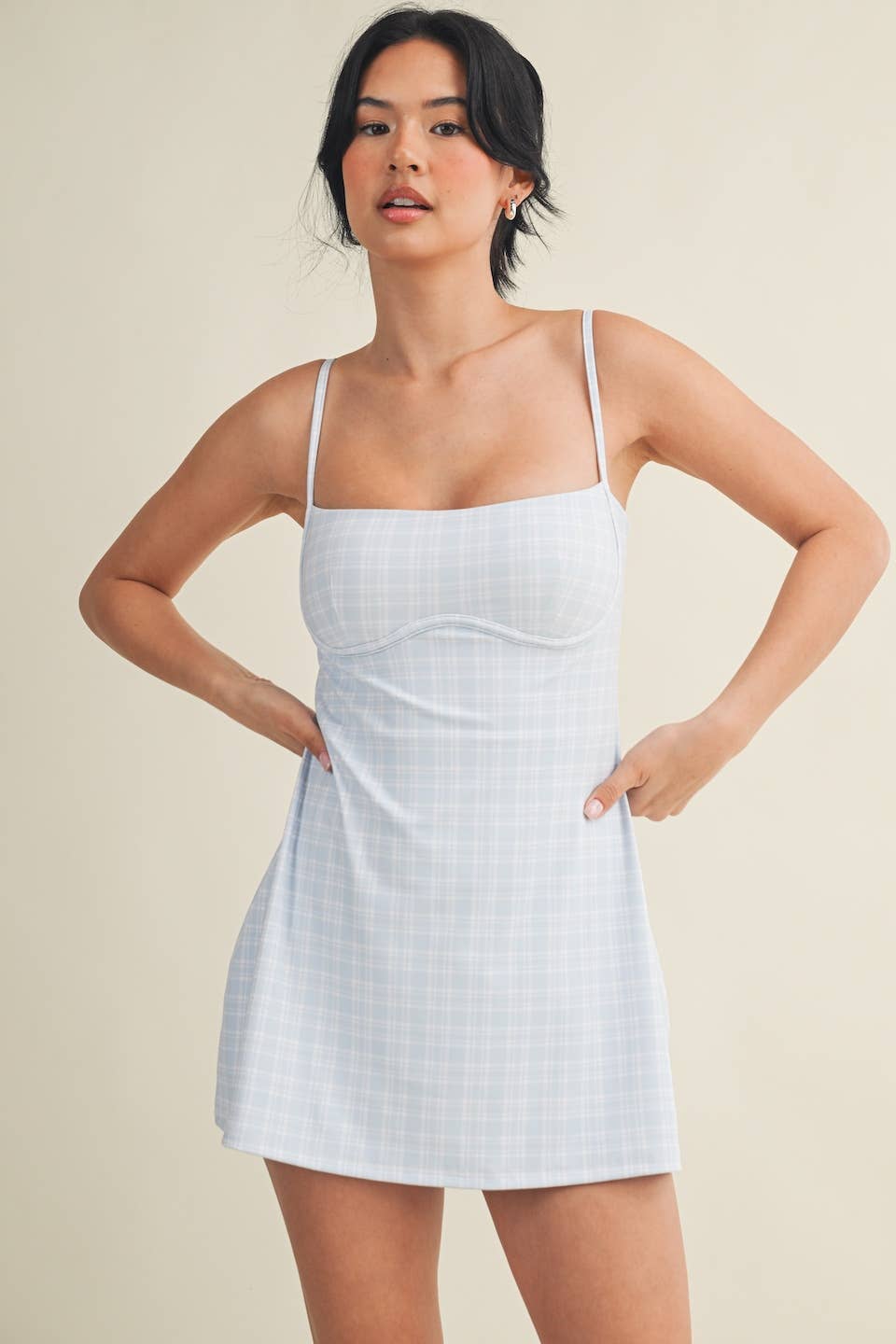 Blue Plaid Print Sweetheart Dress