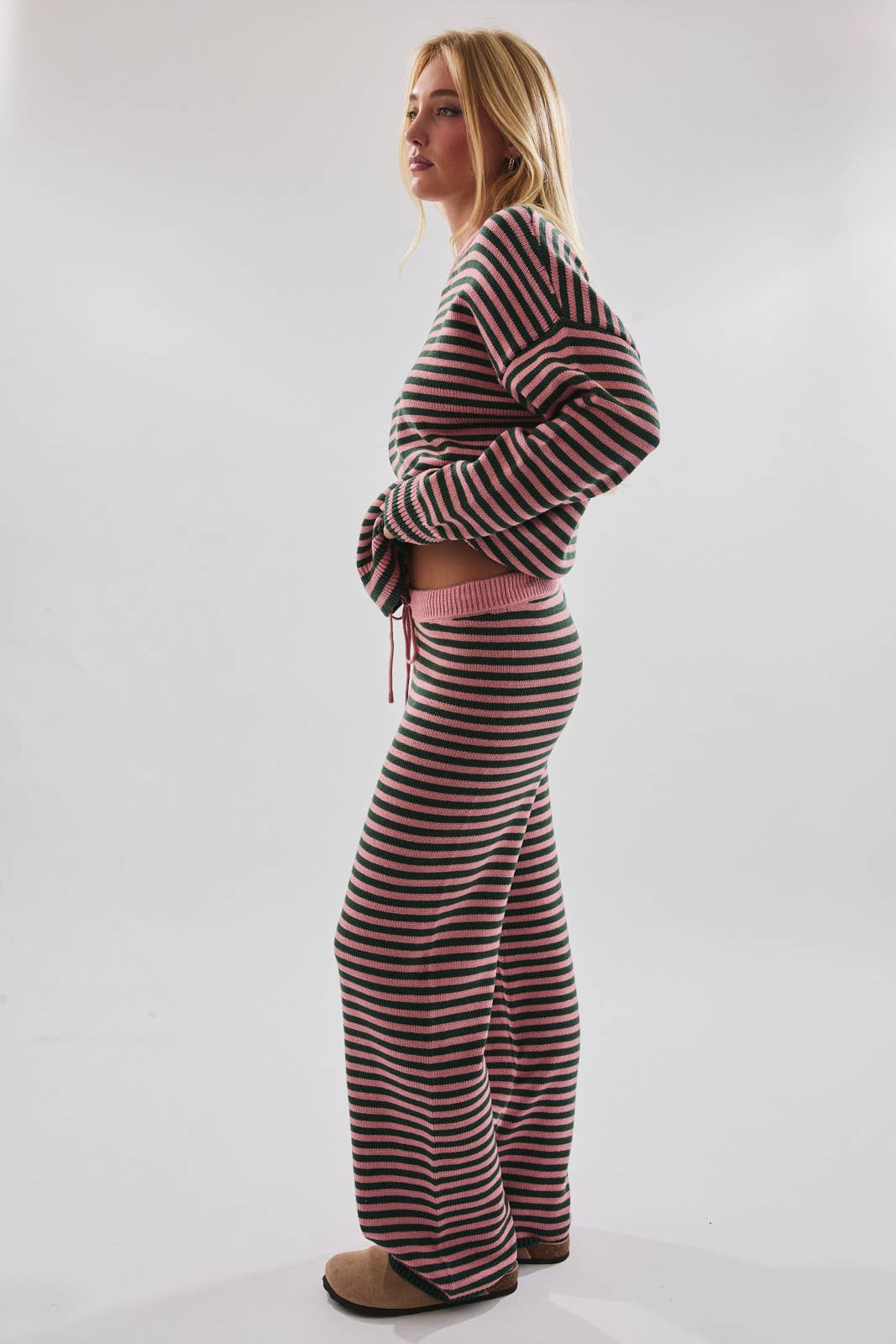 PINK & GREEN STRIPE SWEATER SET