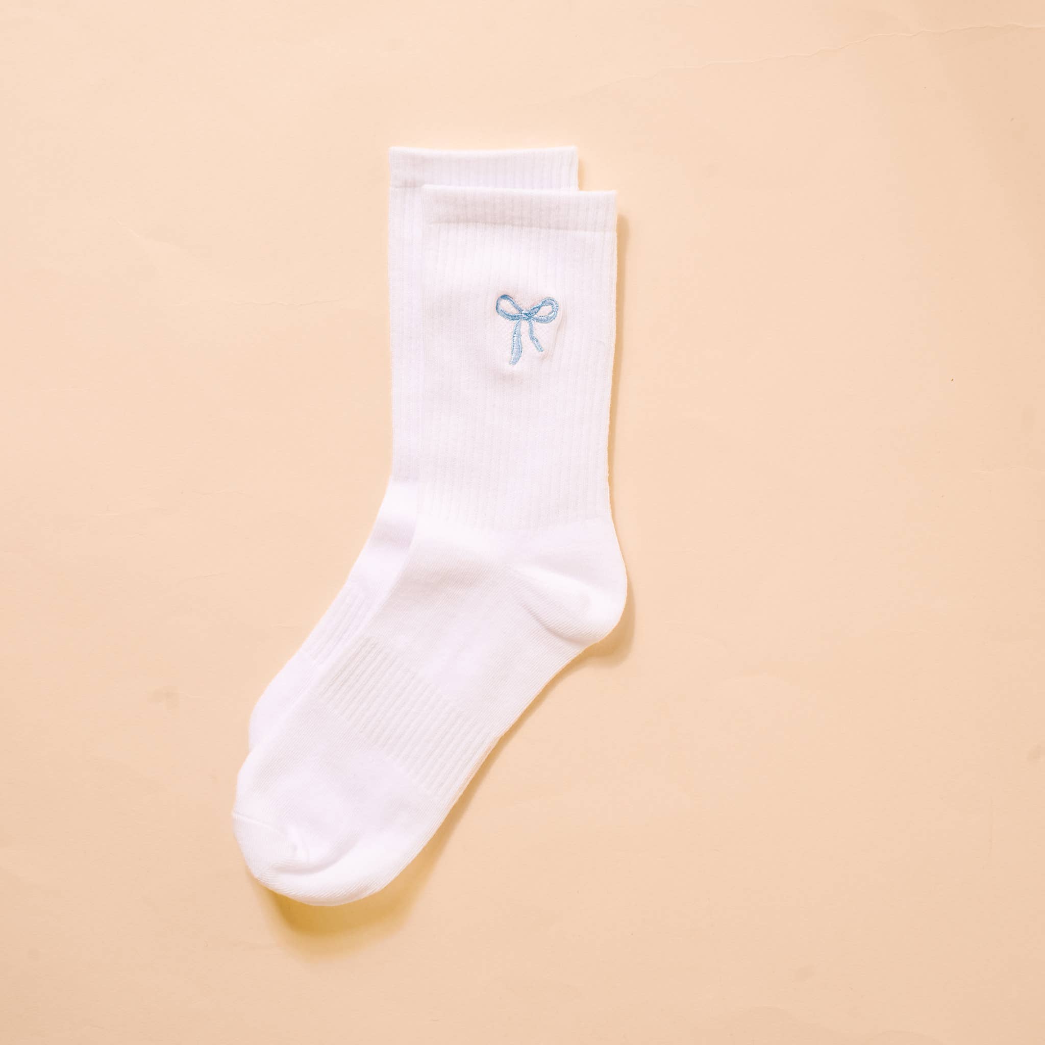 Embroidered Crew Socks-Blue Bow