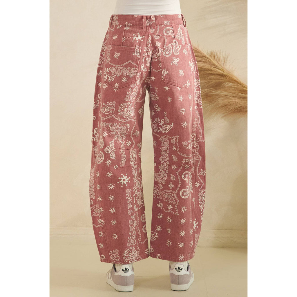 Paisley Printed Denim Pants | Red