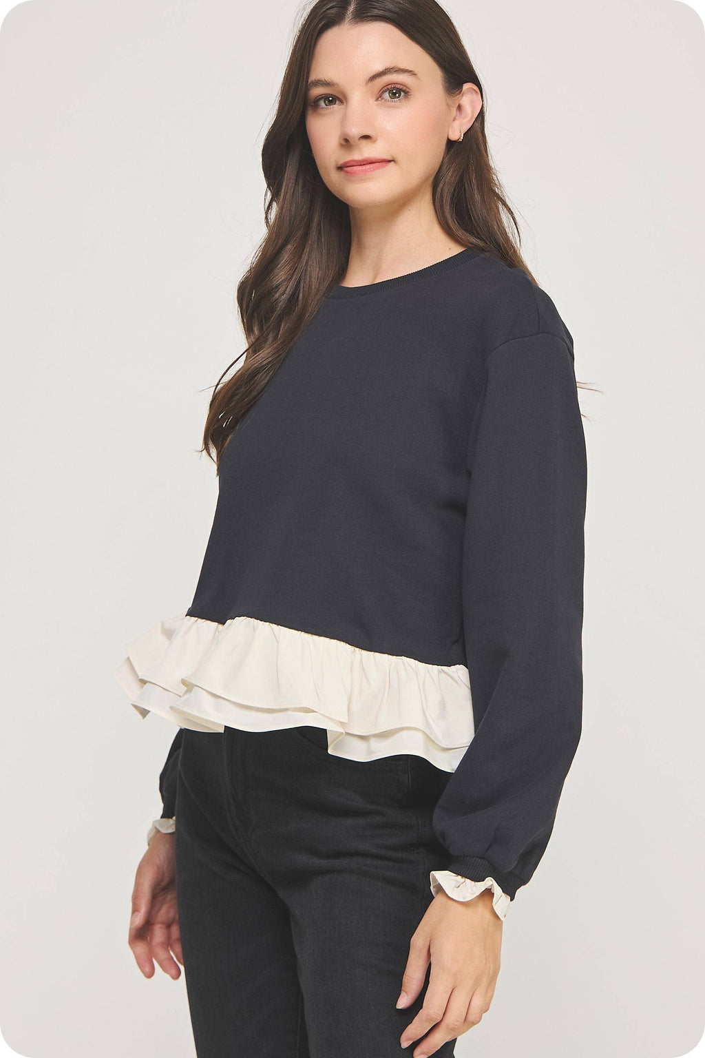 Contrast Ruffle Hem Crewneck Sweatshirt