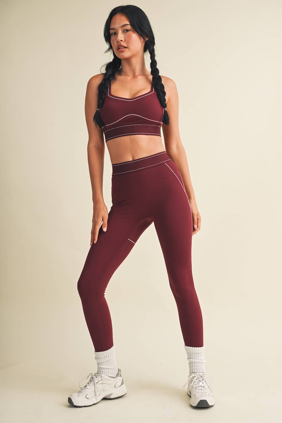 Burgundy Contrast Thread Sports Bra