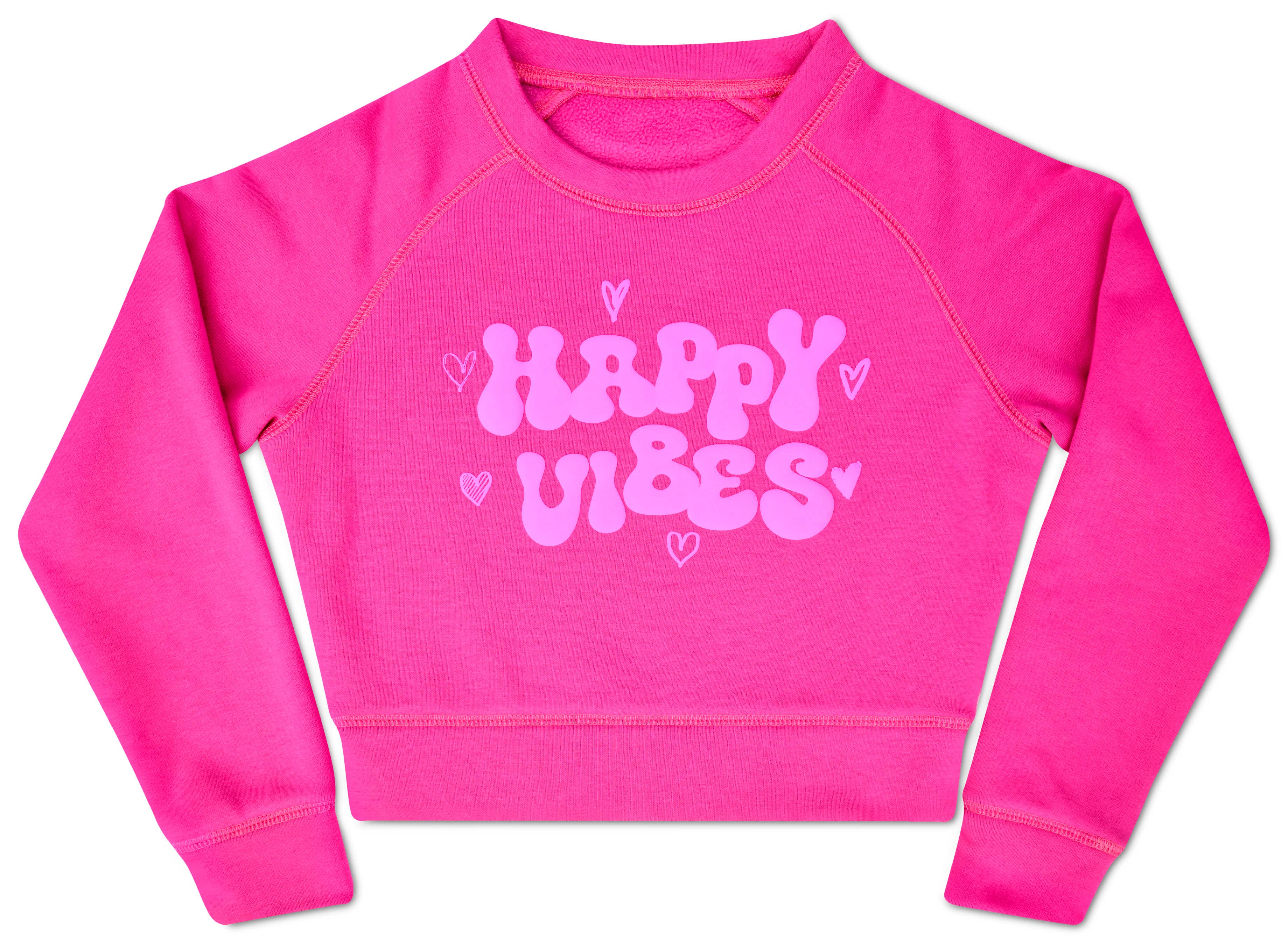 Happy Vibes Pretty Pink Basic Crew Neck Sweatshirt