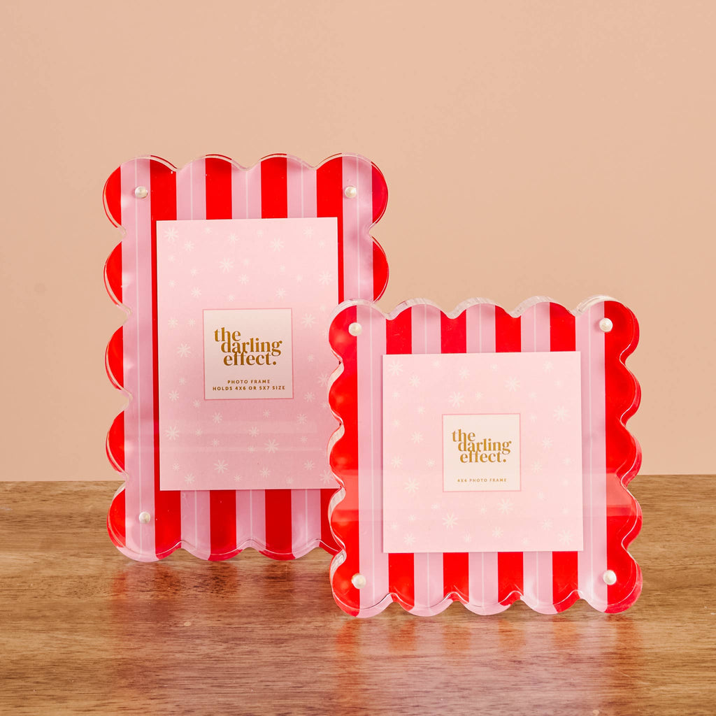 Rectangle Scalloped Acrylic Frame-Peppermint Stripes