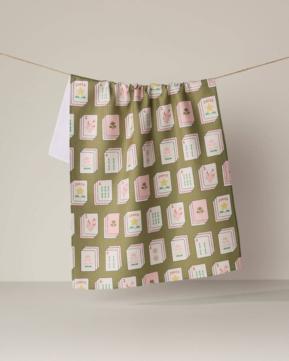 Green Flower Tiles Tea Towel