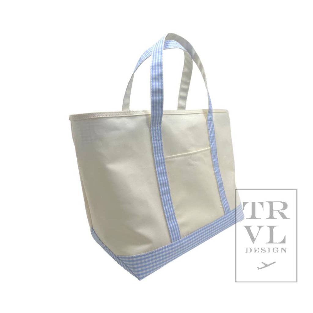 Natural and Gingham Sky Coated Canvas Large Maxi Tote by TRVL Design