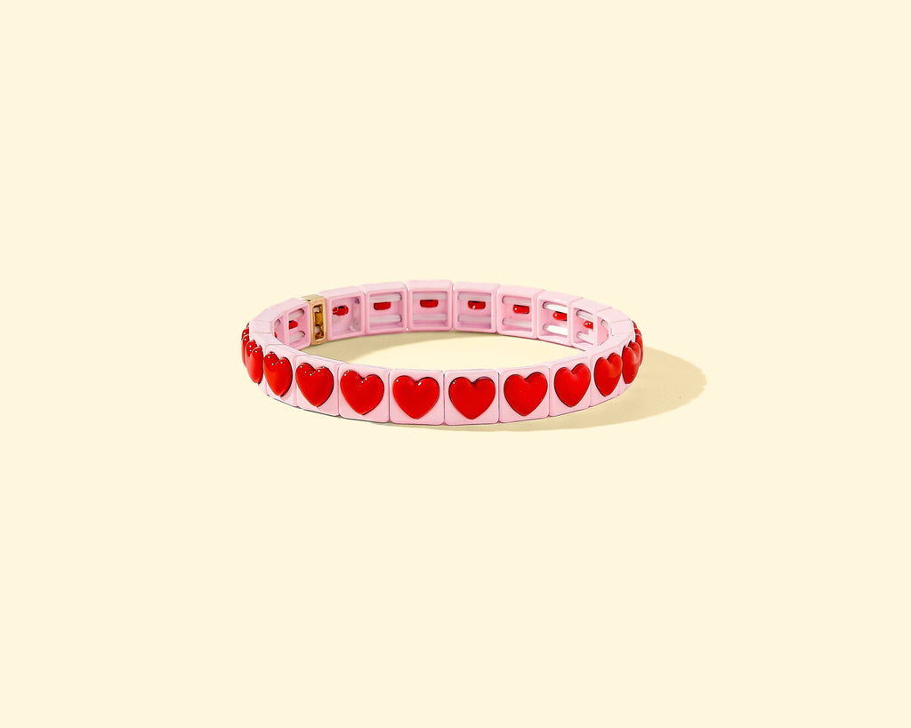 Penelope Stretch Bracelet | 14K Gold-Plated w/Rectangular Pink Amore Stones