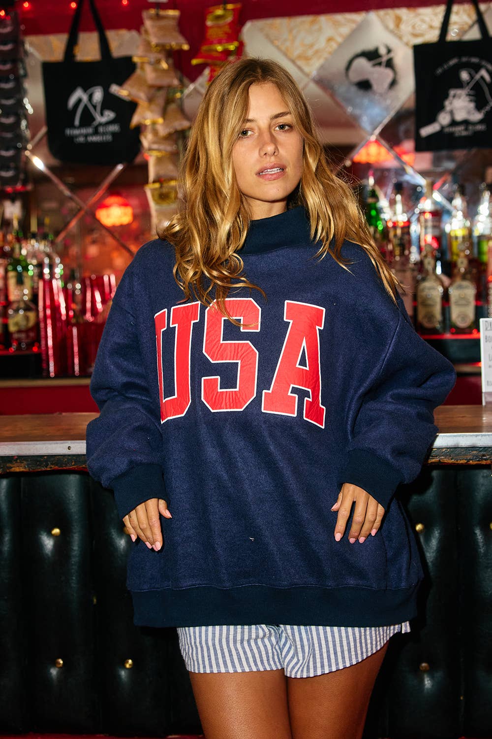 USA & FLAG Reversible MockNeck Sweatshirt | Navy