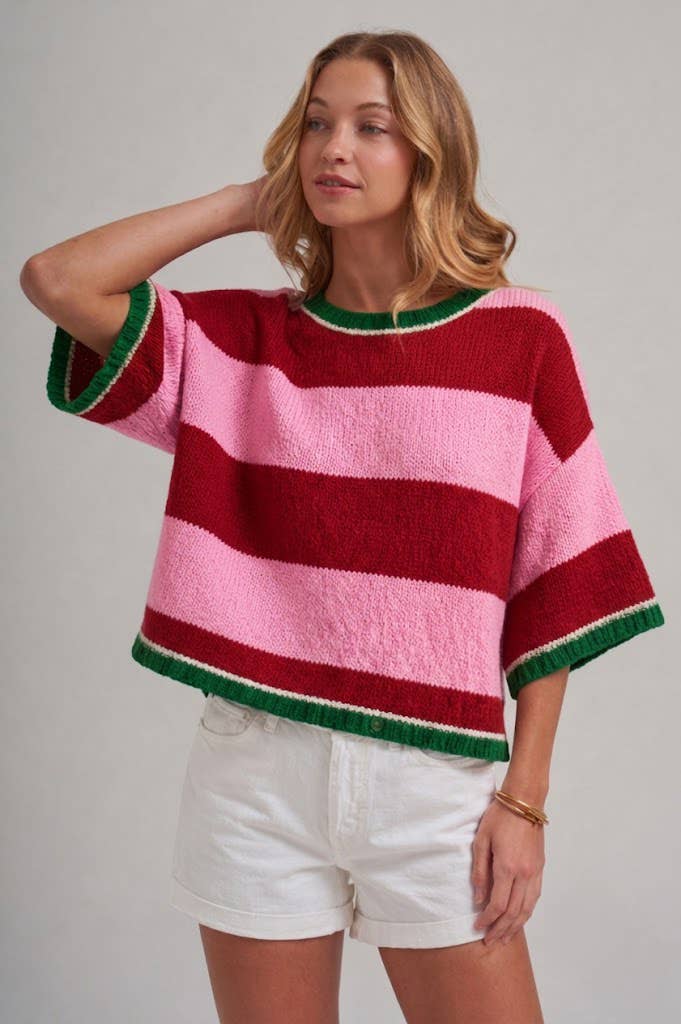Red/Pink WIDE STRIPE LOOSE FIT SWEATER TOP