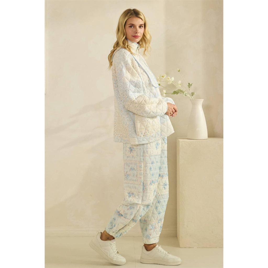 Floral Textured Lounge Set | Blue Combo