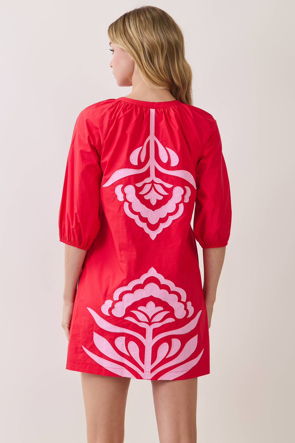 Red Contrast Appliqué Shift Mini Dress
