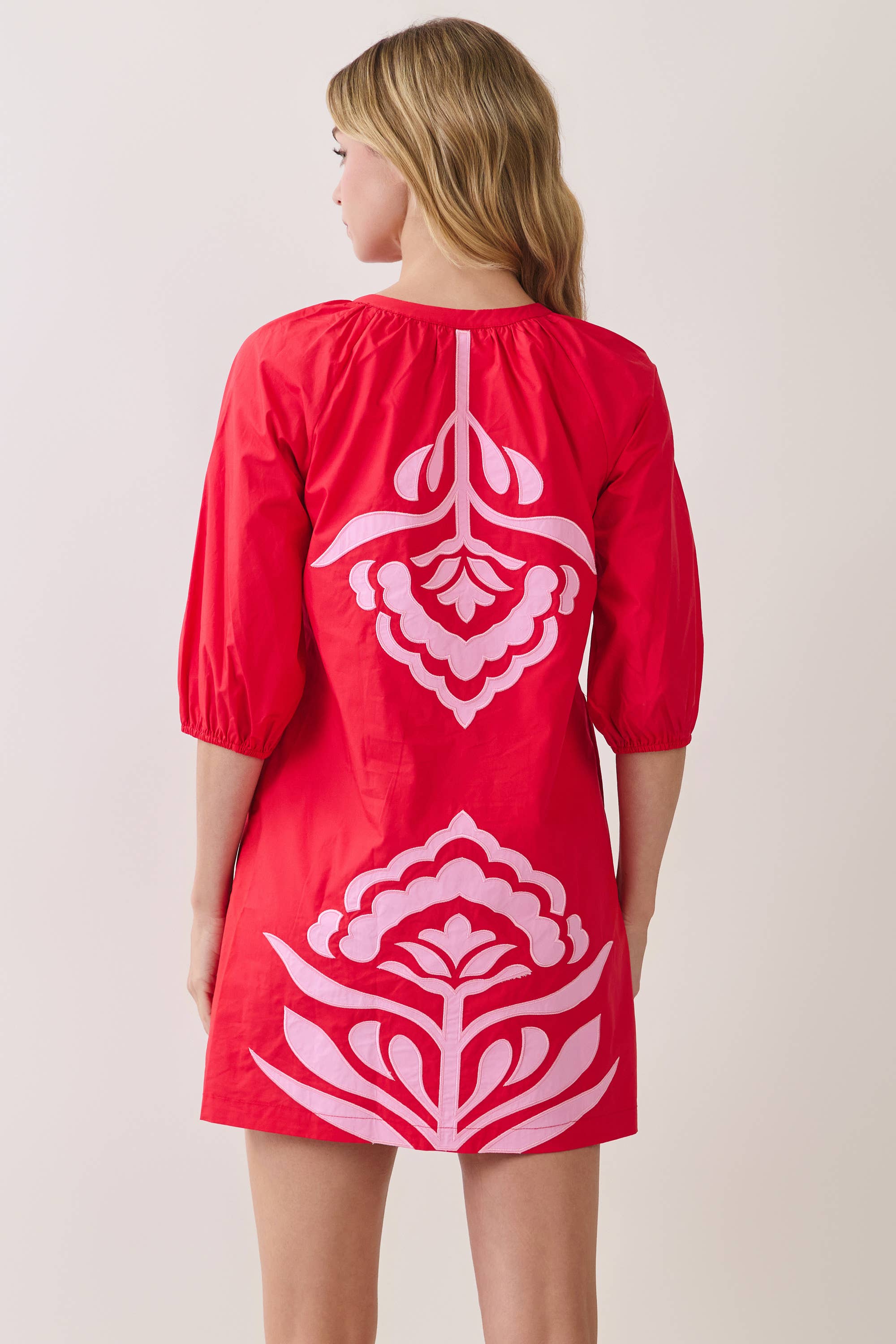 Red Contrast Appliqué Shift Mini Dress