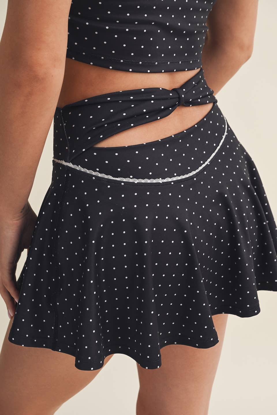 Black Polka Dot Skort with Bow Back