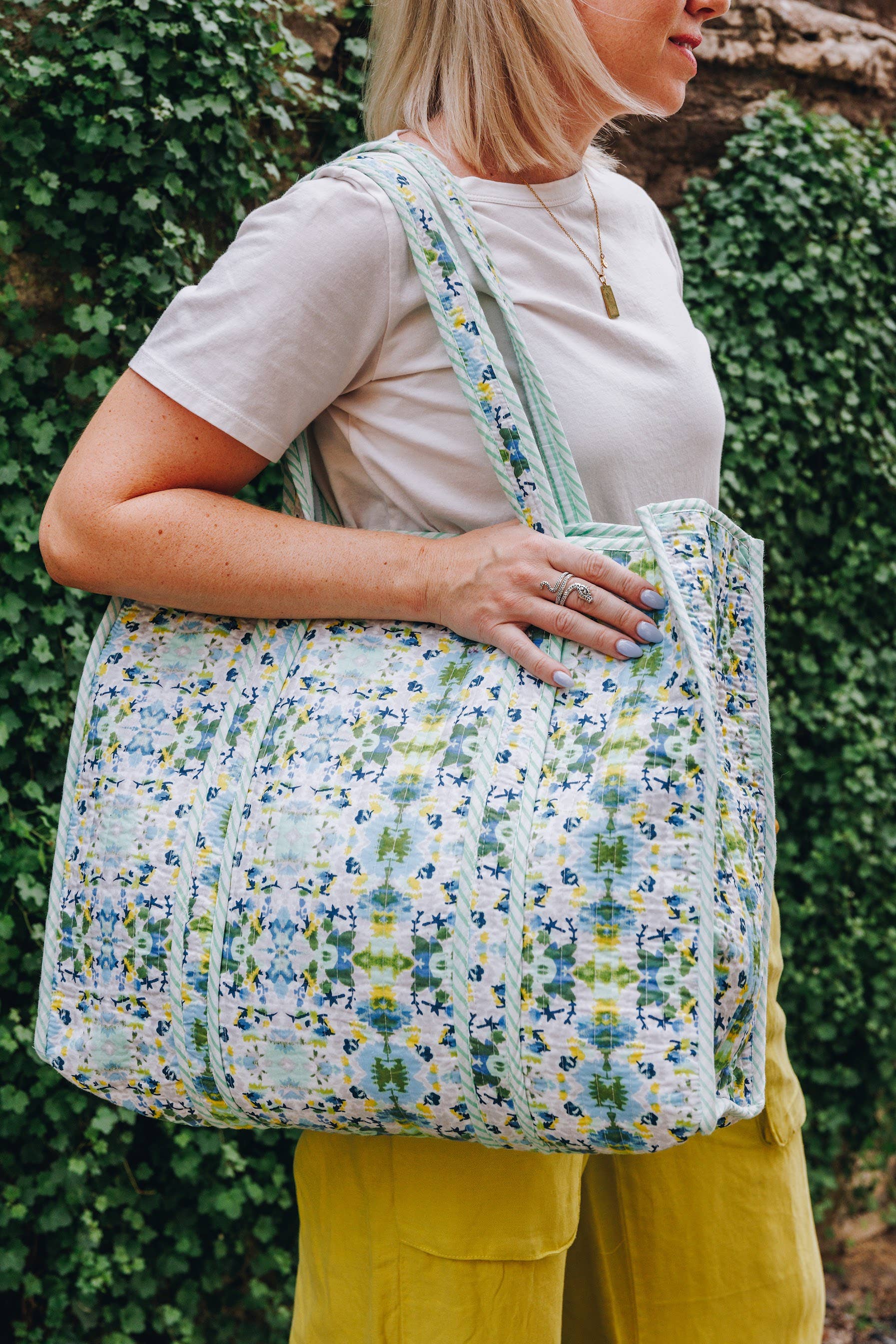 Large Tote Bags | Handmade Quilted Tote | Aqua Tie Dye