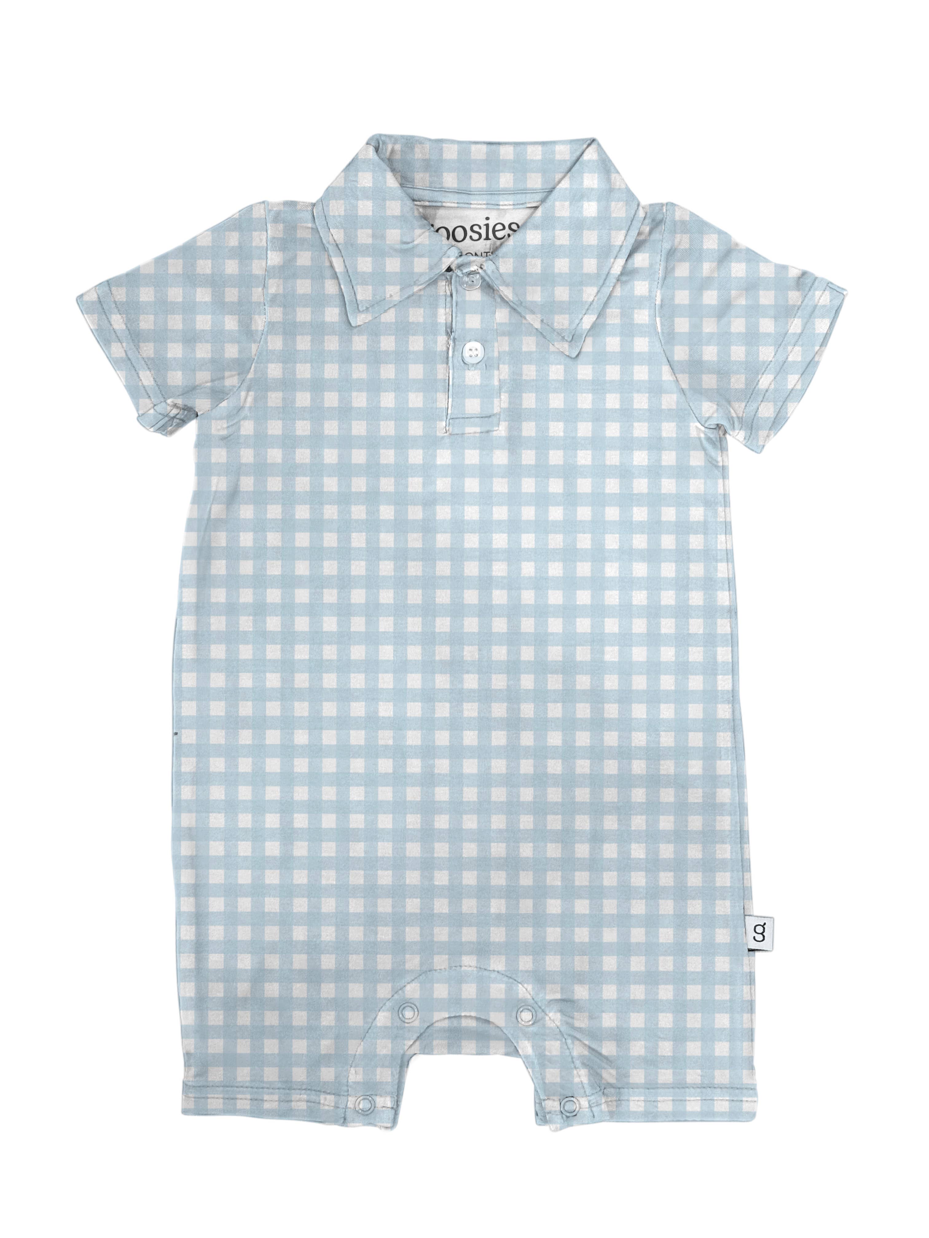 Short Sleeve Polo Romper | Blue Gingham