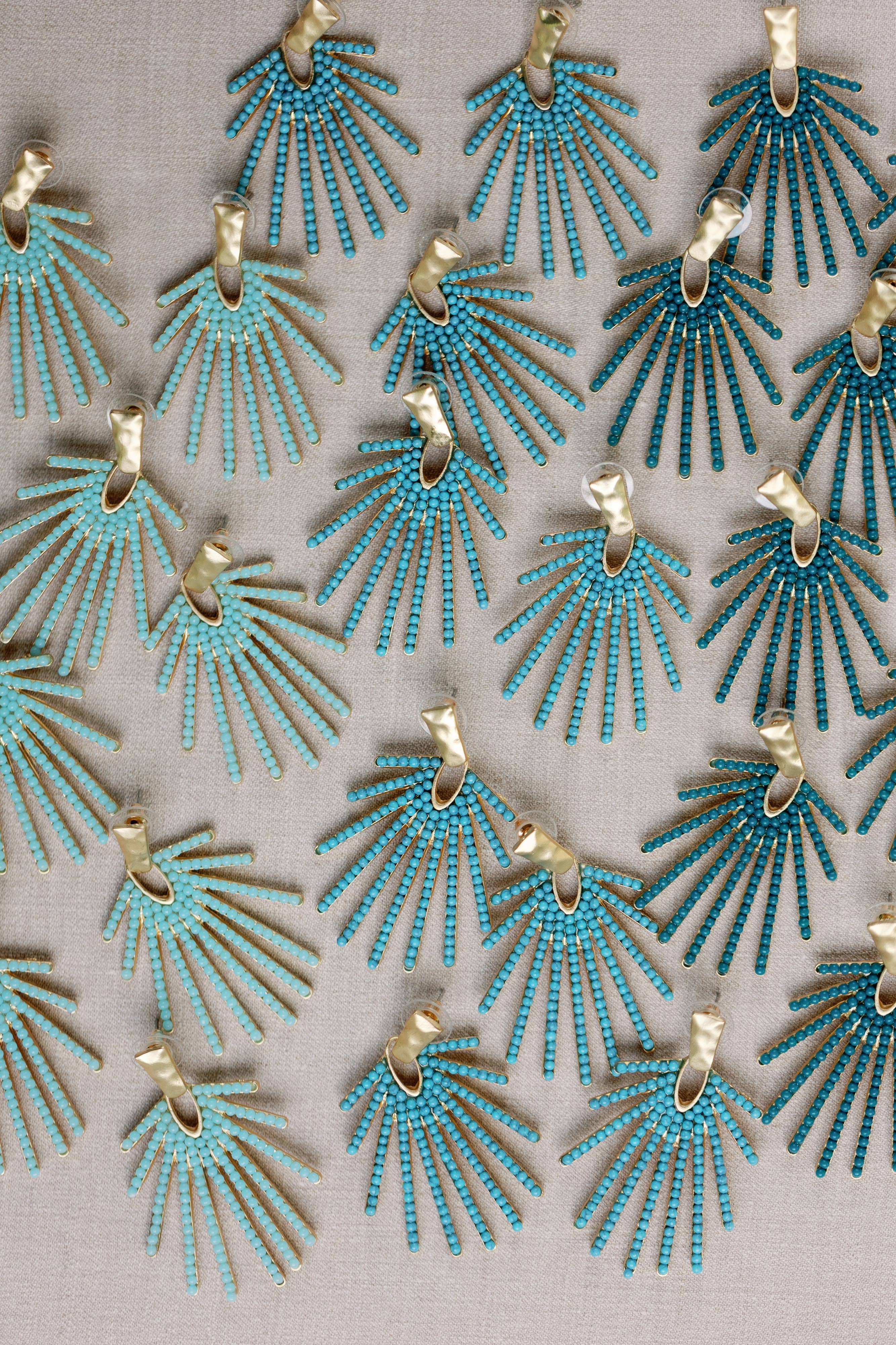 Light Turquoise Sunburst Statement Drop Earrings