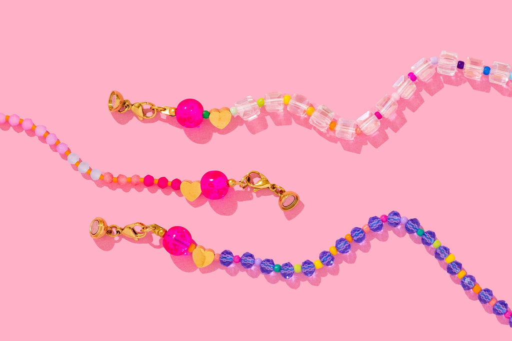Janey Beaded Necklace | Marbled Turquoise Hearts + Pink