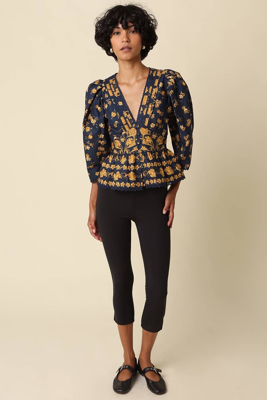 Arya Floral Navy Puff Sleeve Blouse