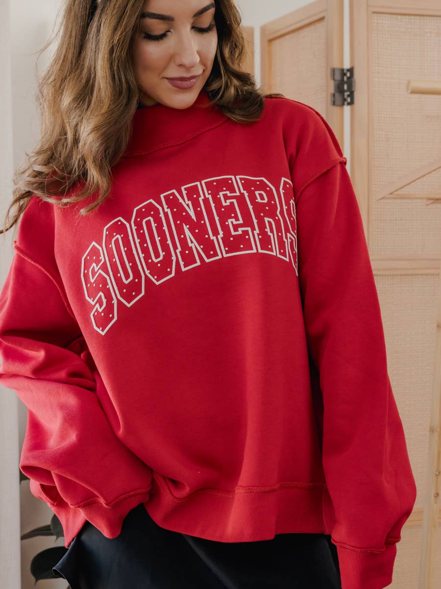OU Sooners Polka Dot Puff Reversible Mock Neck Sweatshirt