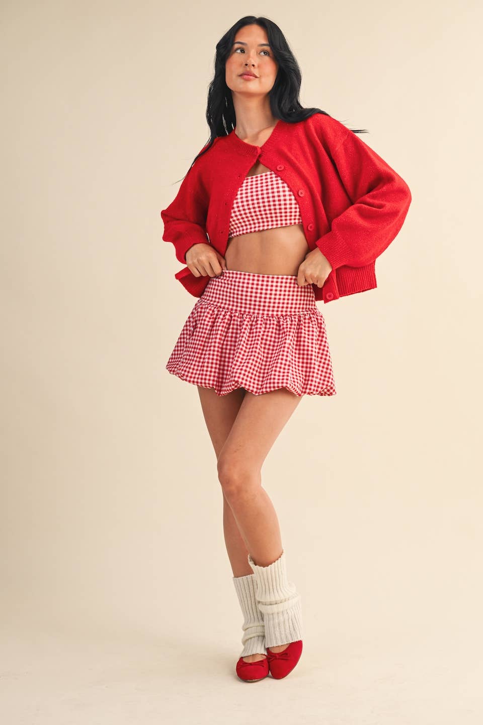 Knit Button Up Cardigan Sweater: Red