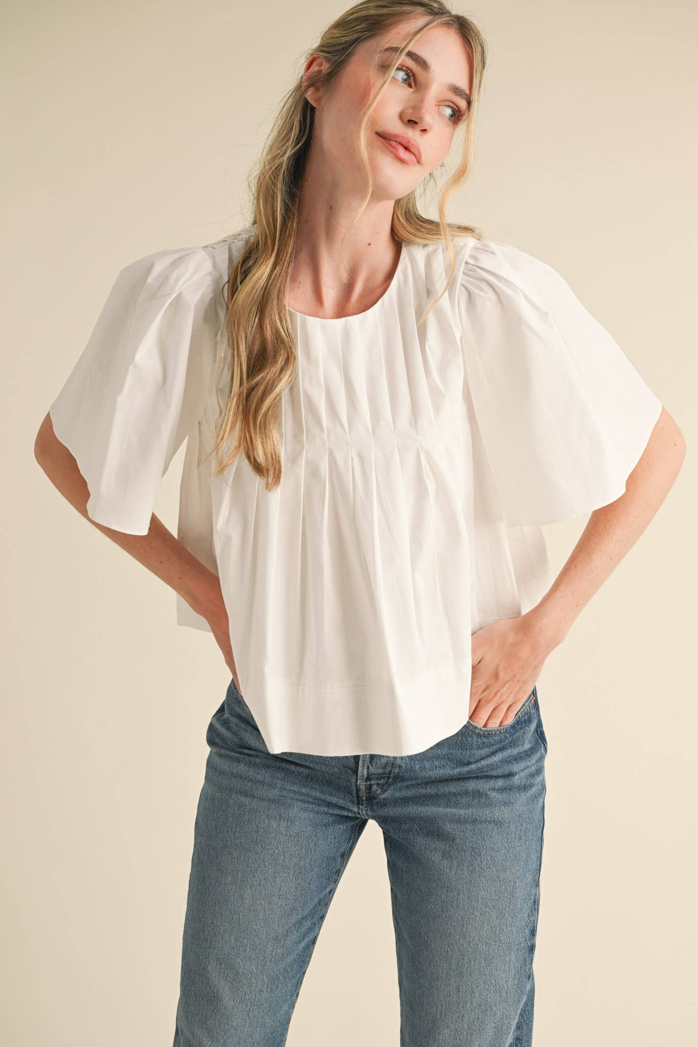 PLEATED SHORT SLEEVE TOP CERISE PINK