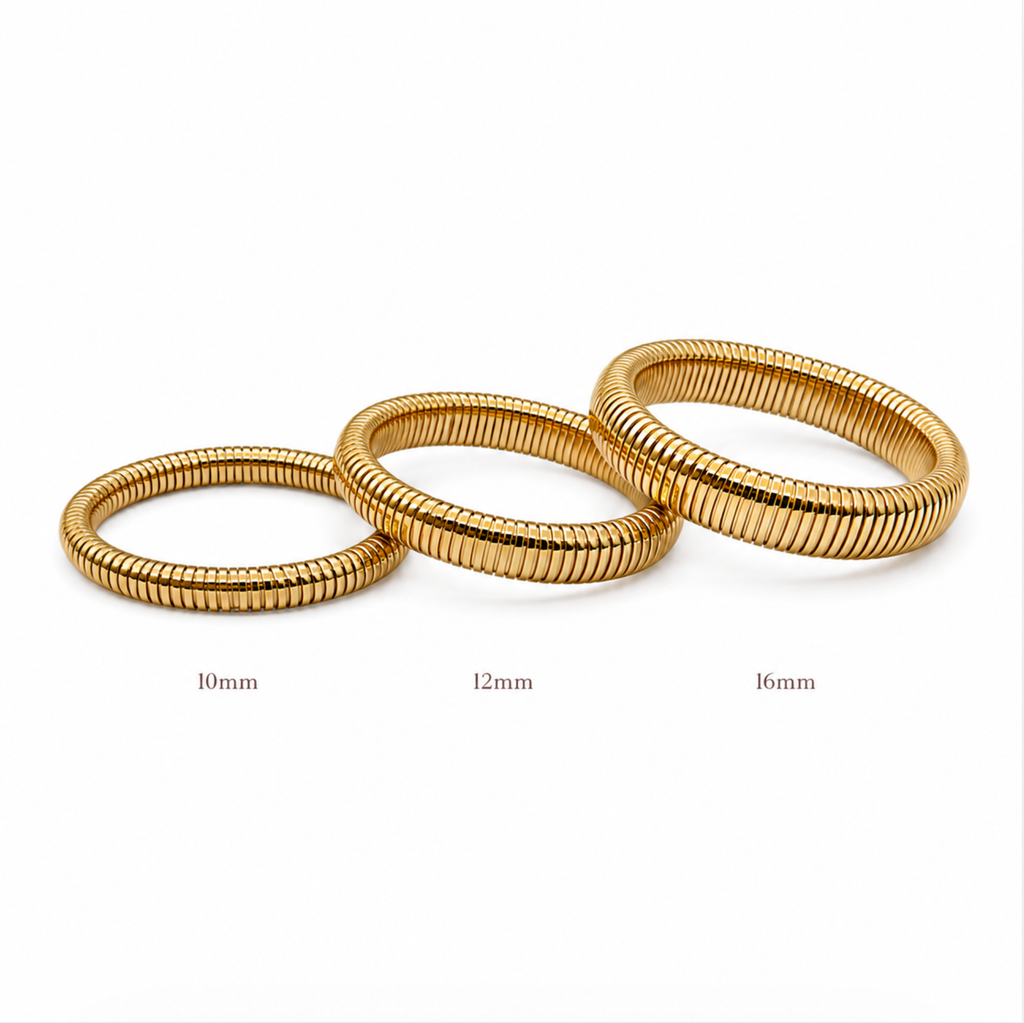 Luxe Gold Ribbed Stretch Bangles | 18k Gold Plated Stainless Steel: 16mm