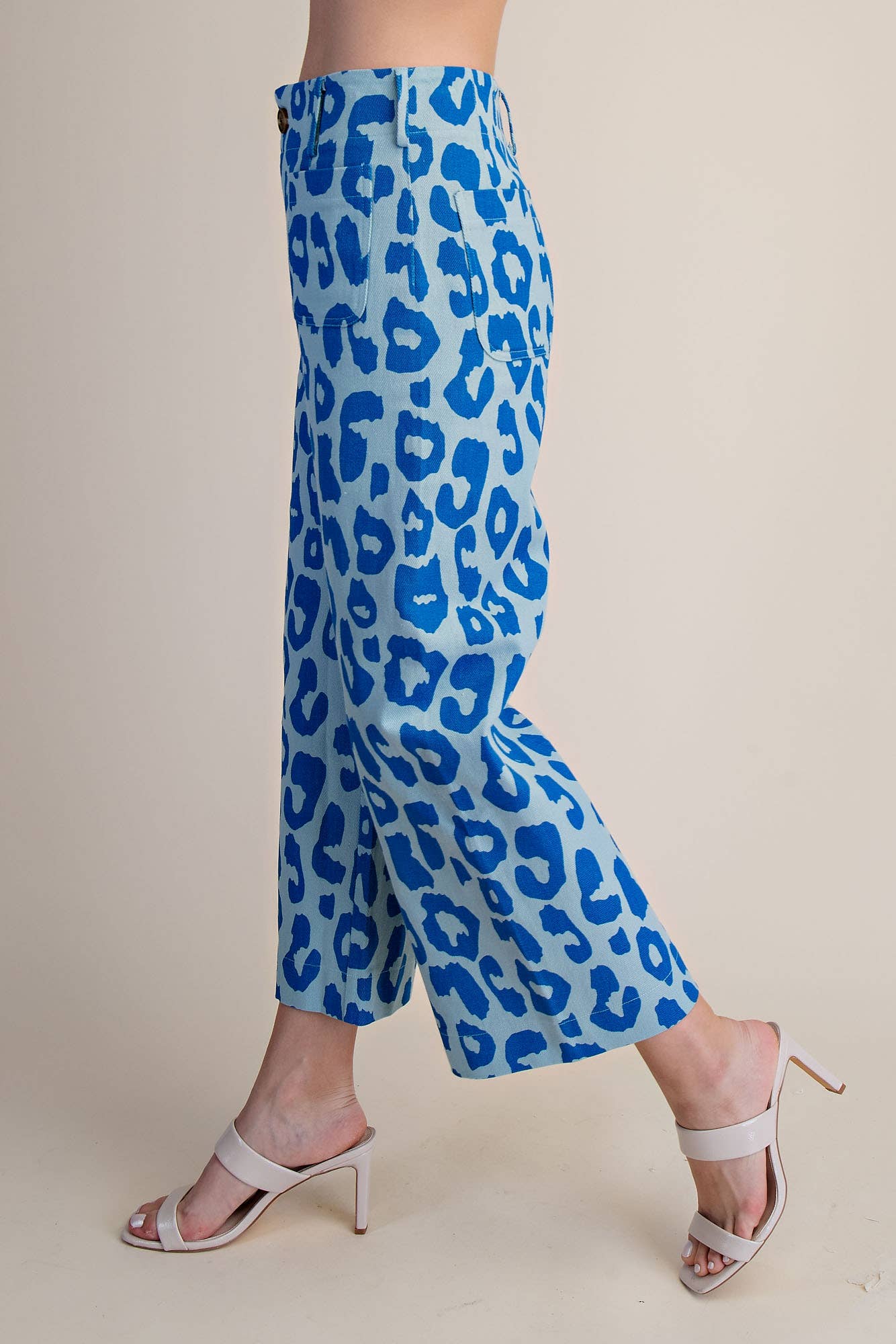 Colette Cropped Wide-Leg Neon Blue Leopard Pants