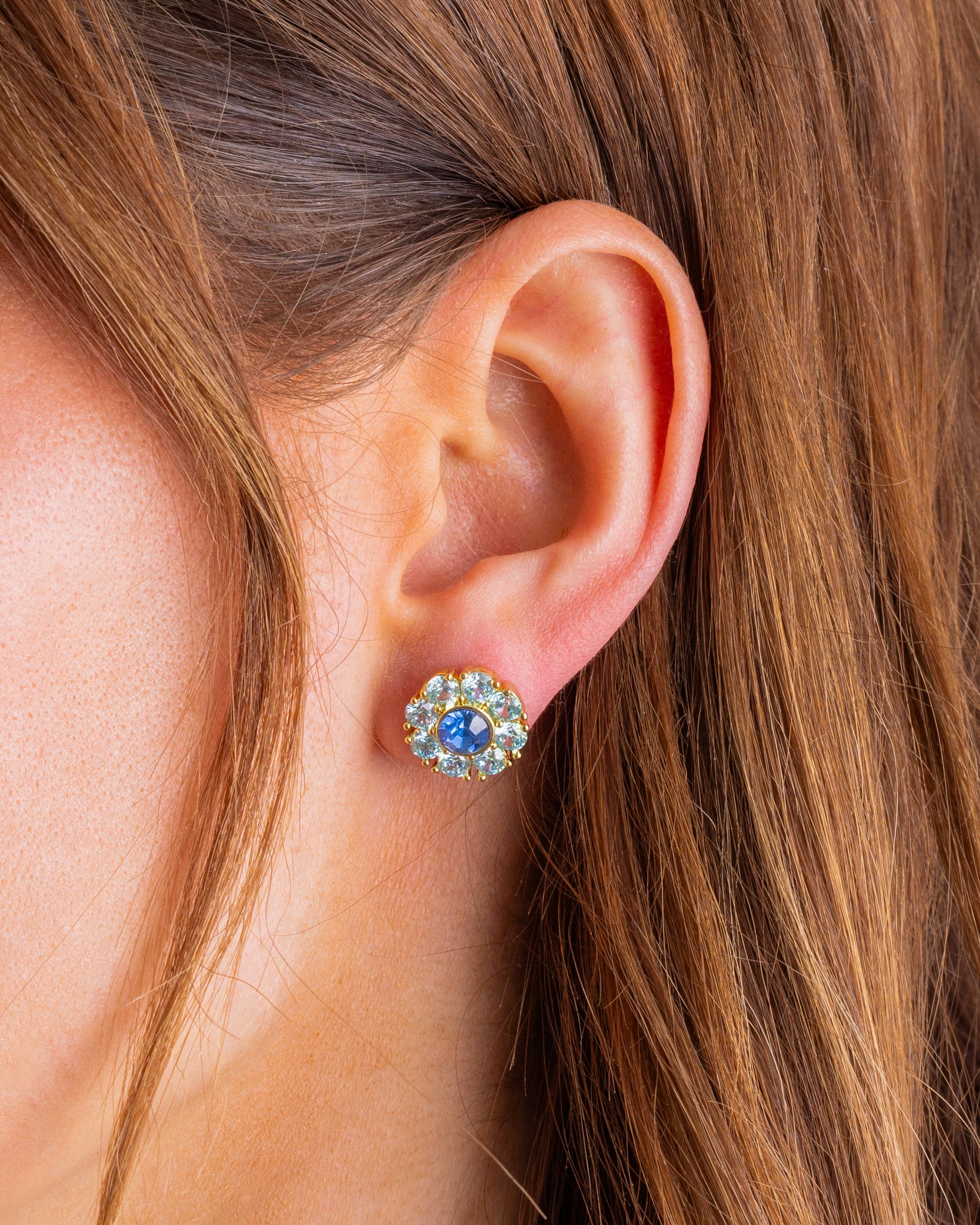 Caroline Blue Flower Gem Stud Earrings