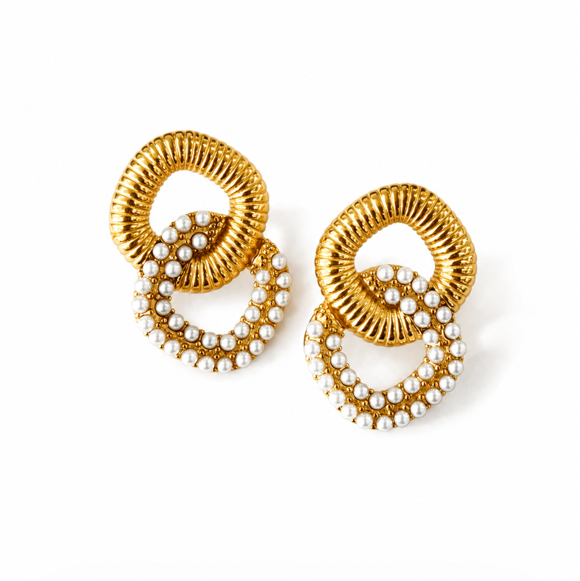 The Celeste Pearl Link Earrings | 18k Gold Plated Stainless Steel