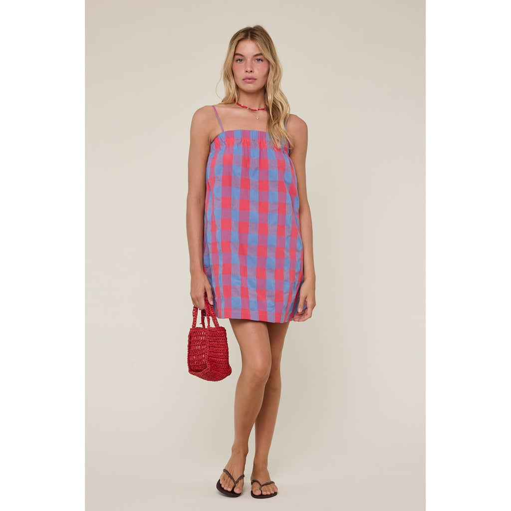 PLAID CAMI MINI DRESS | CHERRY/BLUE