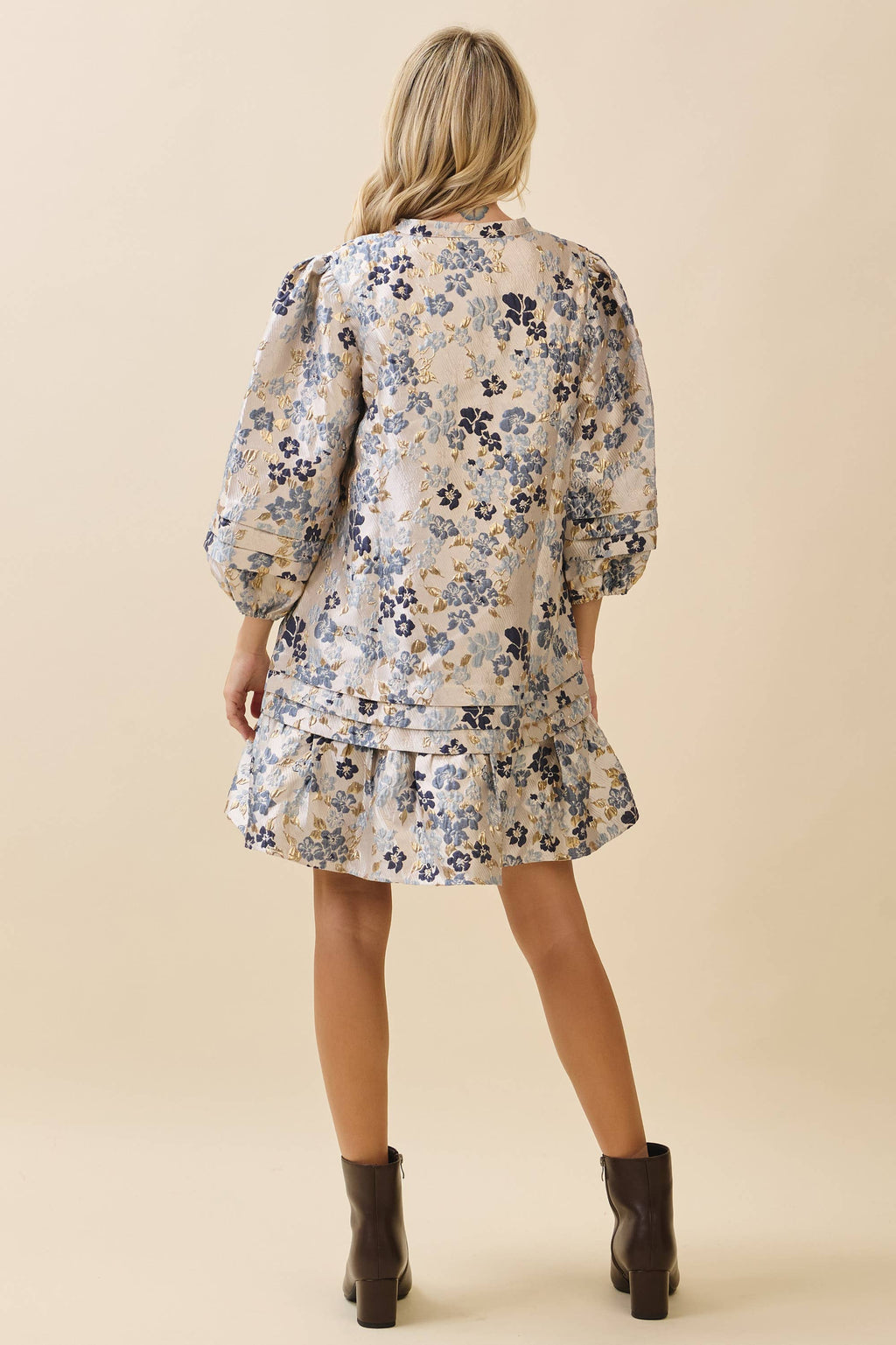 Floral Jacquard Tiered Mini Dress
