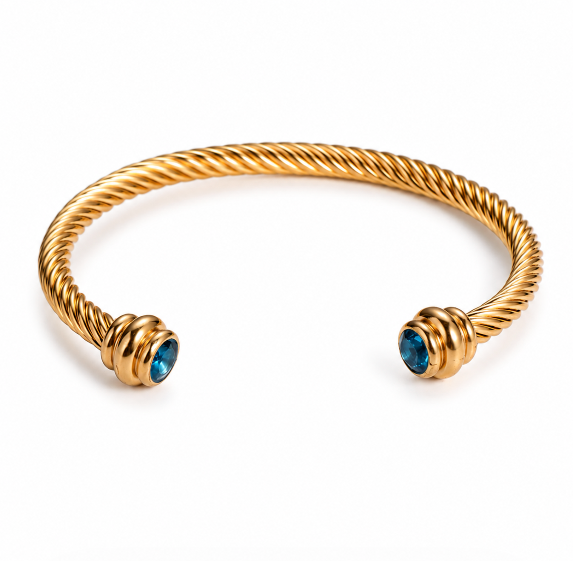 Linni Blue Twisted Cable Bracelet Cuff | 18K Gold Plated & Non-Tarnish