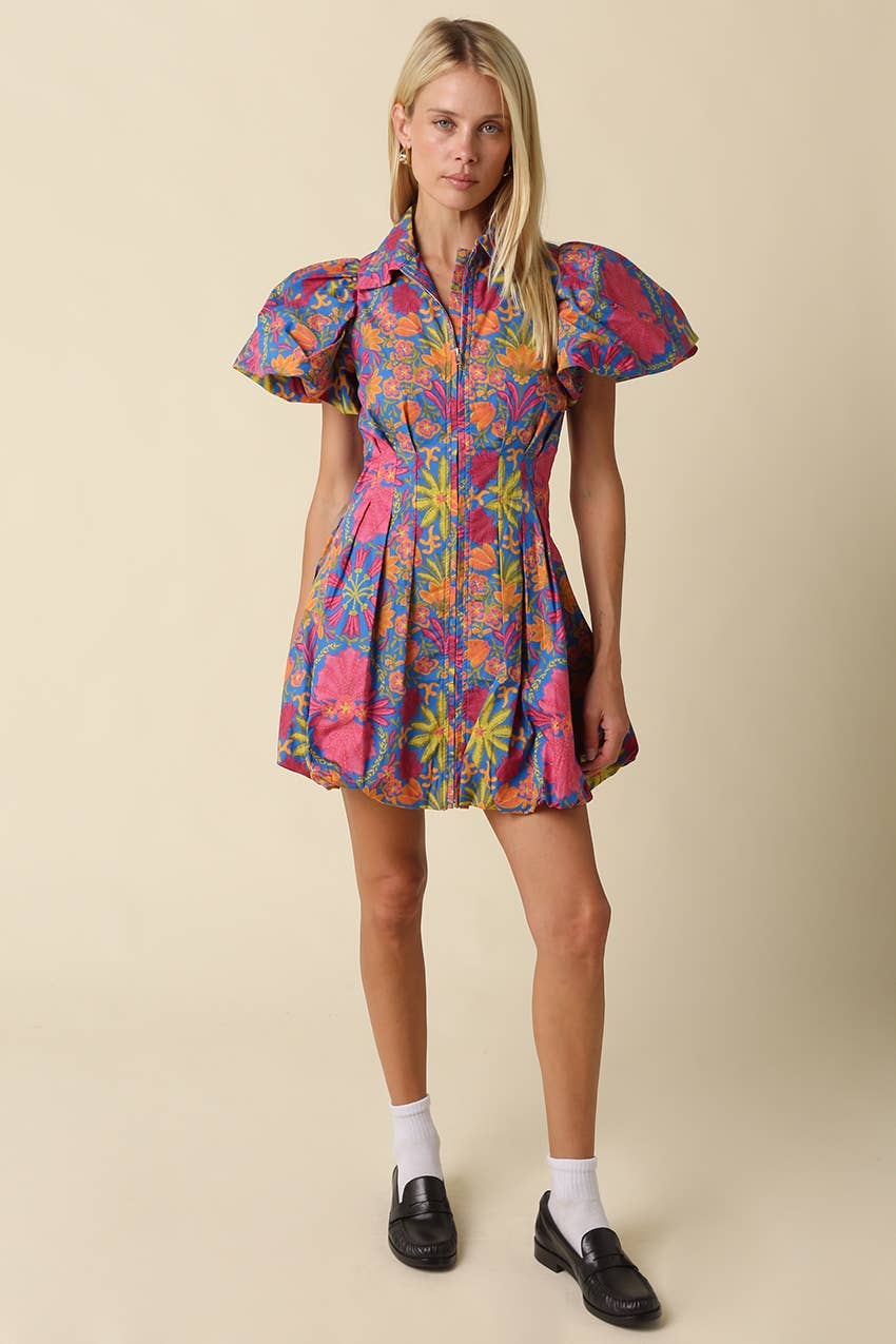 Floral Balloon Sleeve Dress