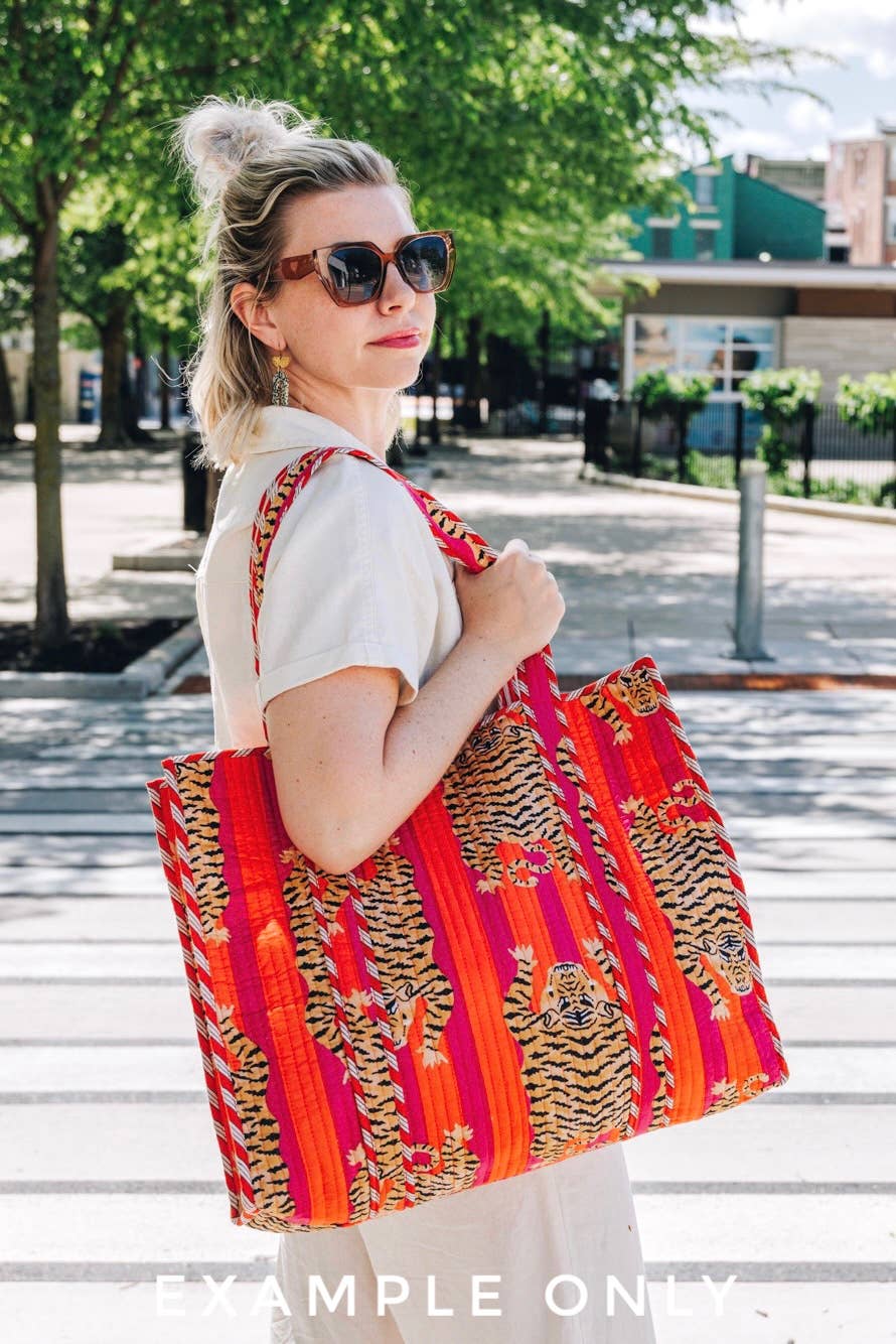 Large Tote Bags | Handmade Quilted Tote | Aqua Tie Dye