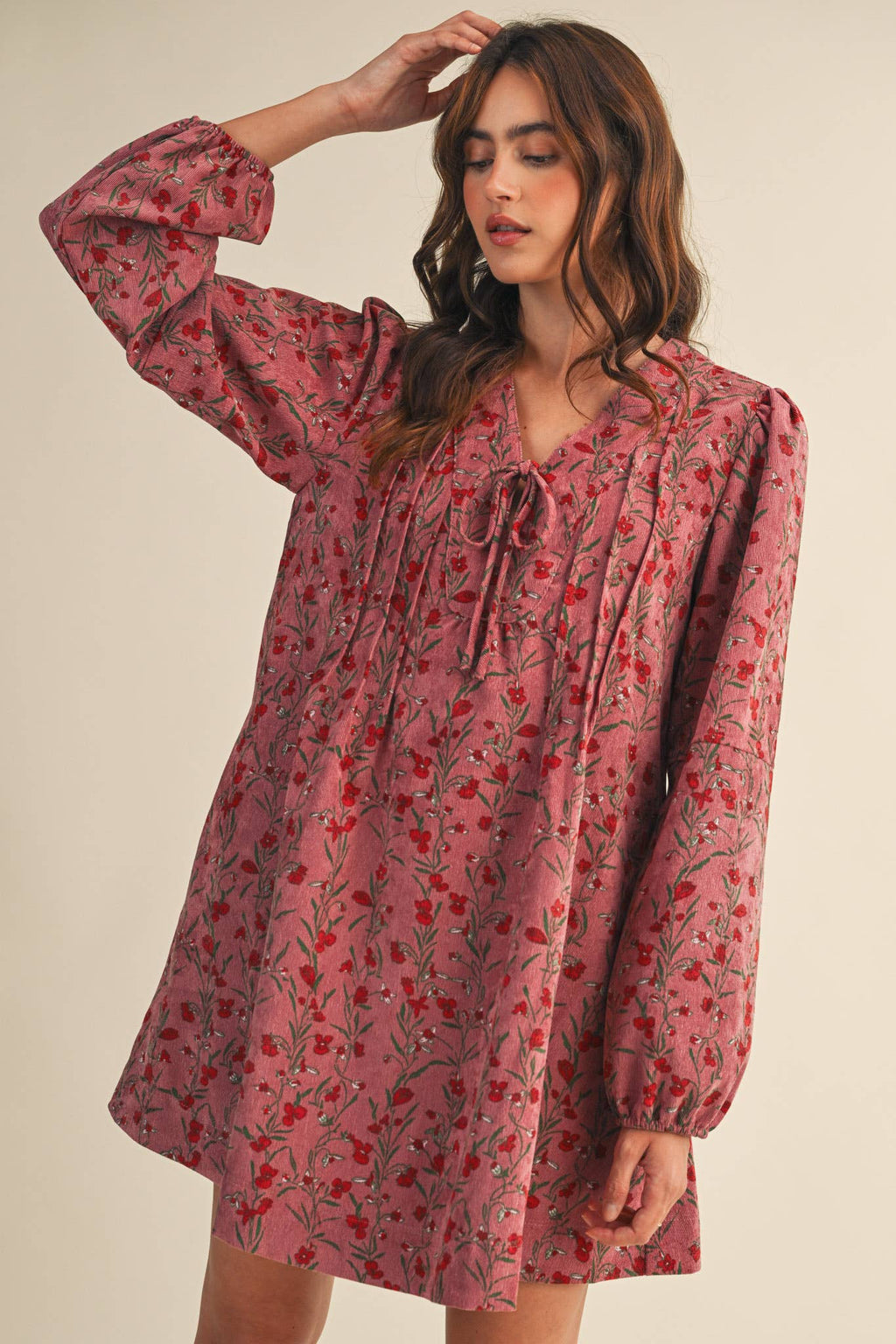 ORCHID MULTI FLORAL CORDUROY MINI DRESS