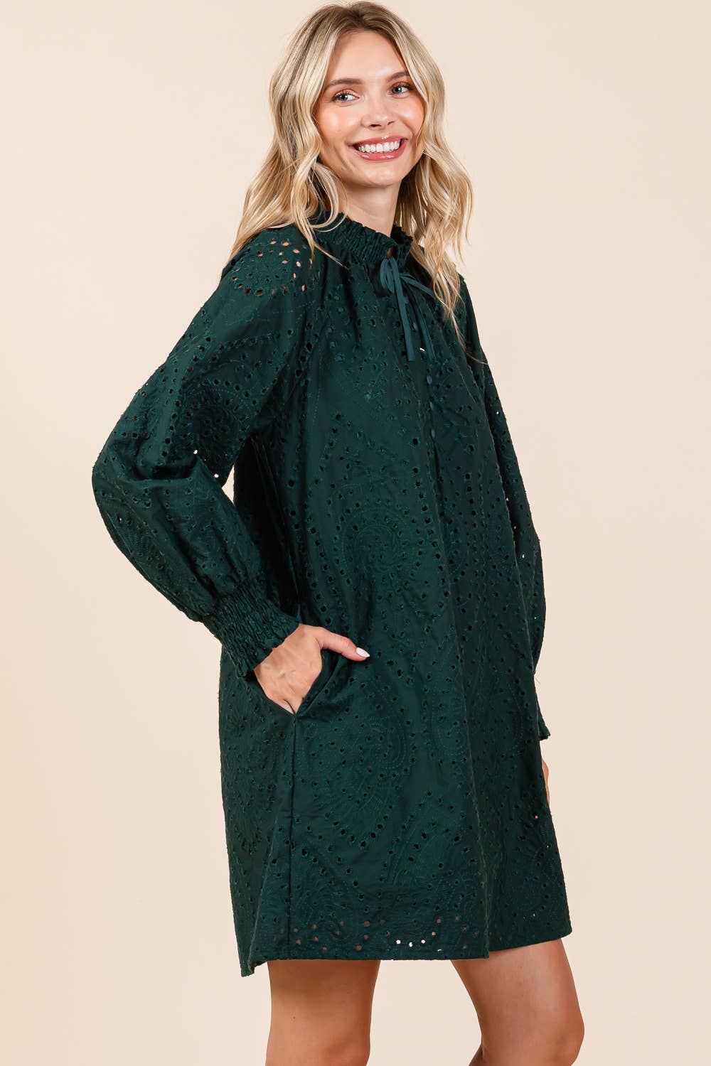 Hunter Green Eyelet Mini Dress