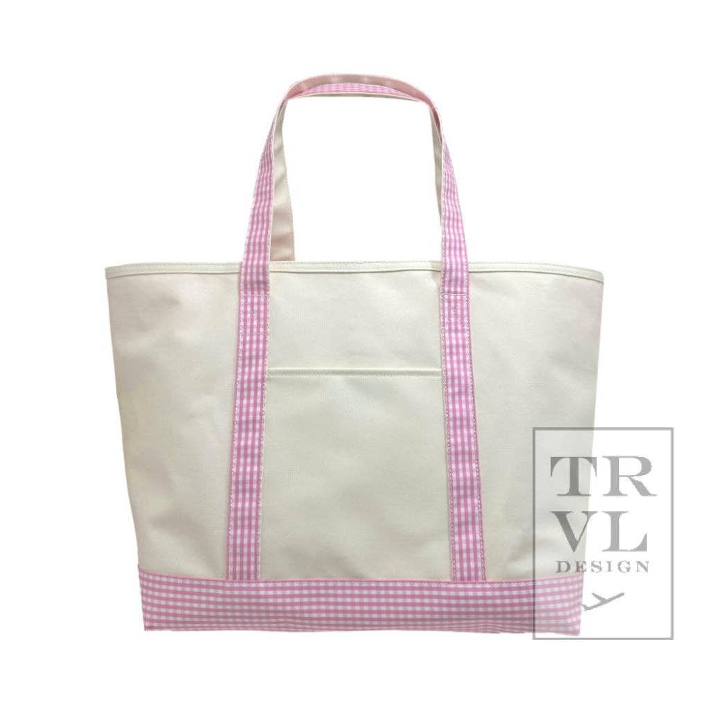 Natural and Gingham Pink Coated Canvas Large Maxi Tote by TRVL Design
