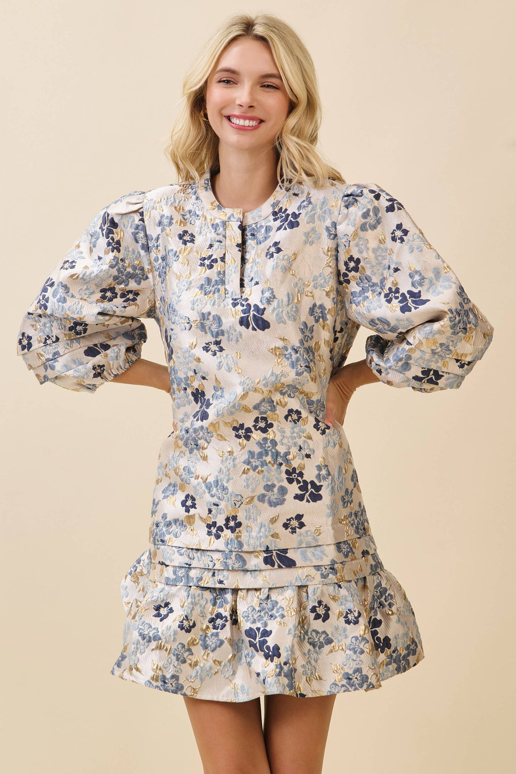 Floral Jacquard Tiered Mini Dress