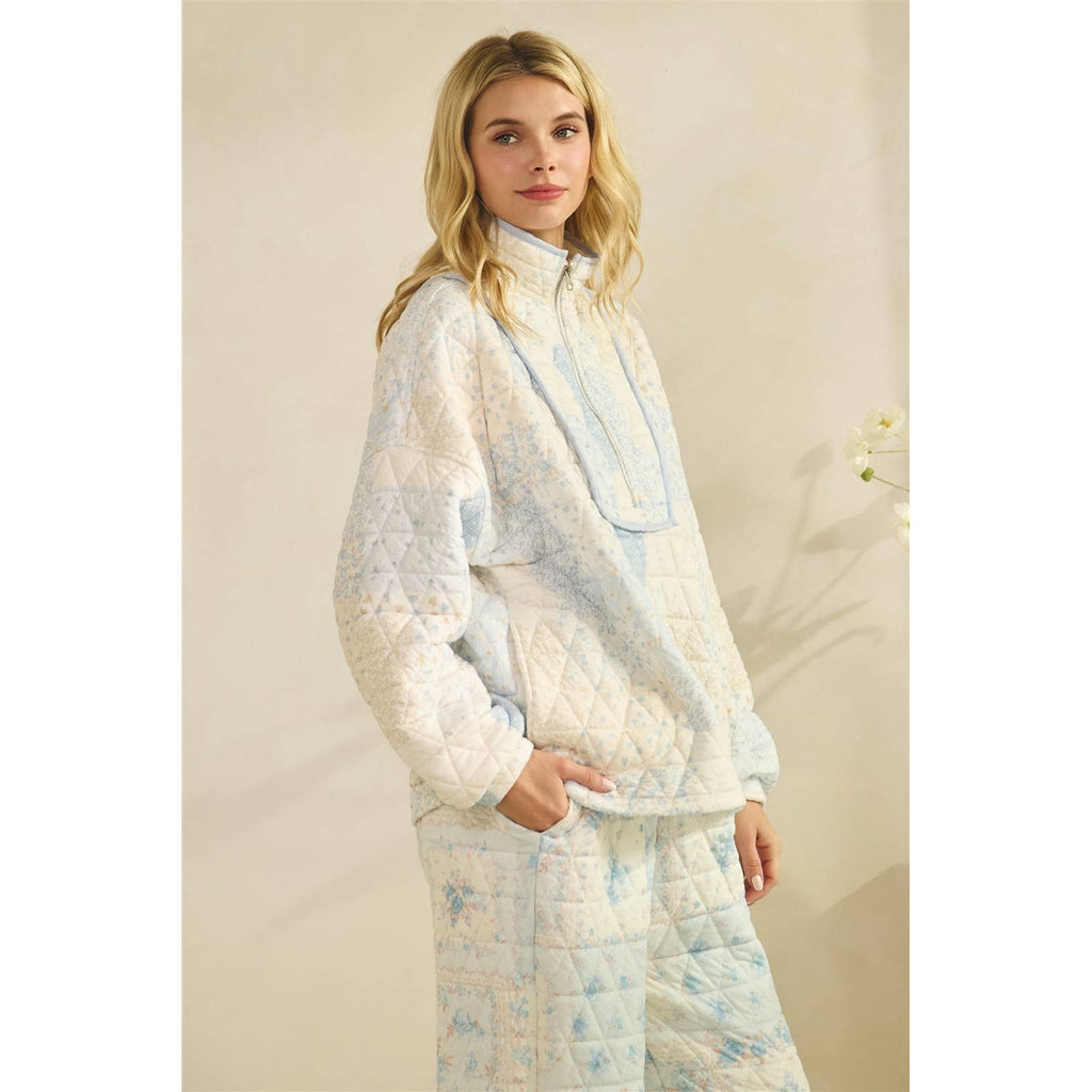 Floral Textured Lounge Set | Blue Combo