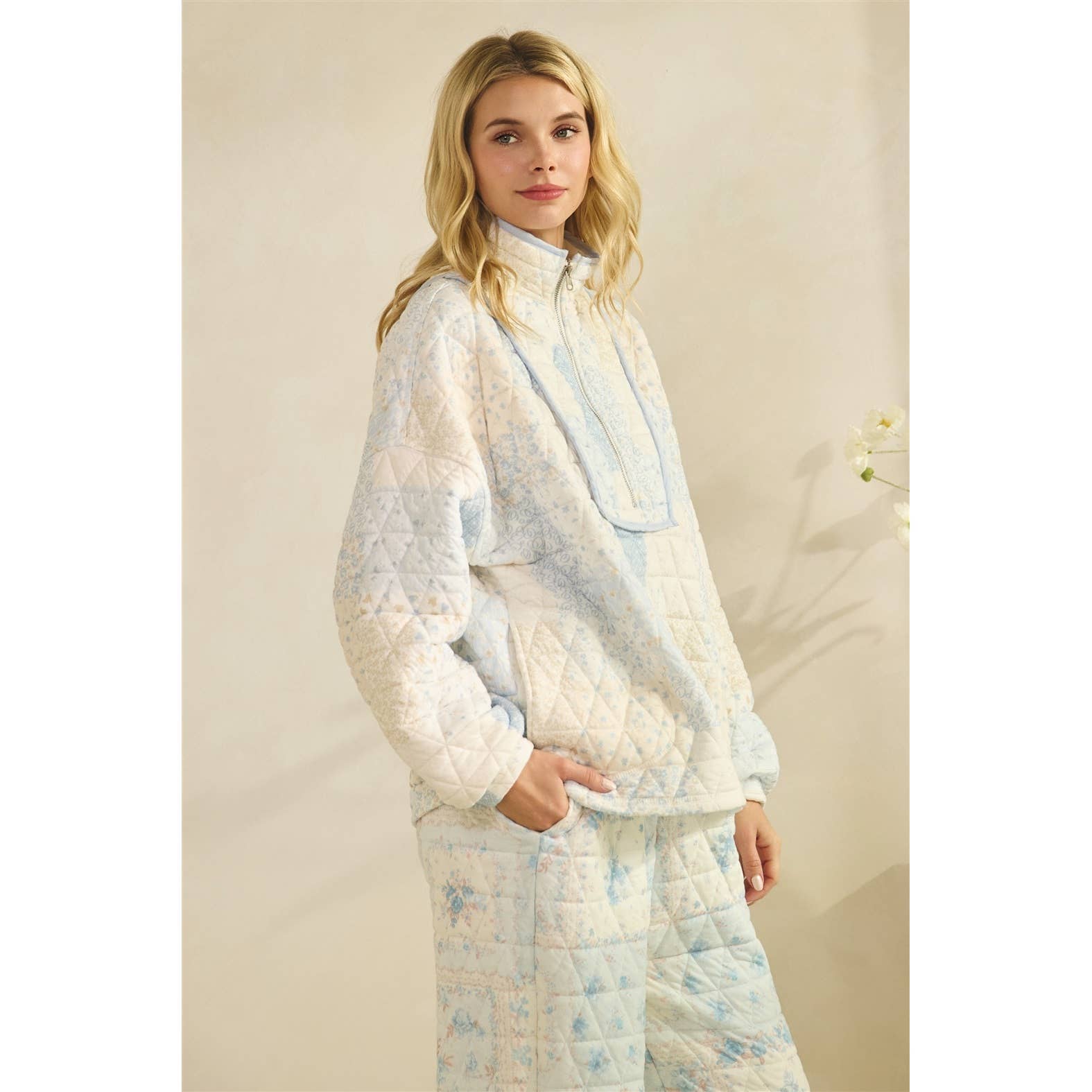 Floral Textured Lounge Set | Blue Combo