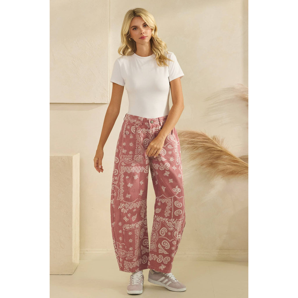 Paisley Printed Denim Pants | Red