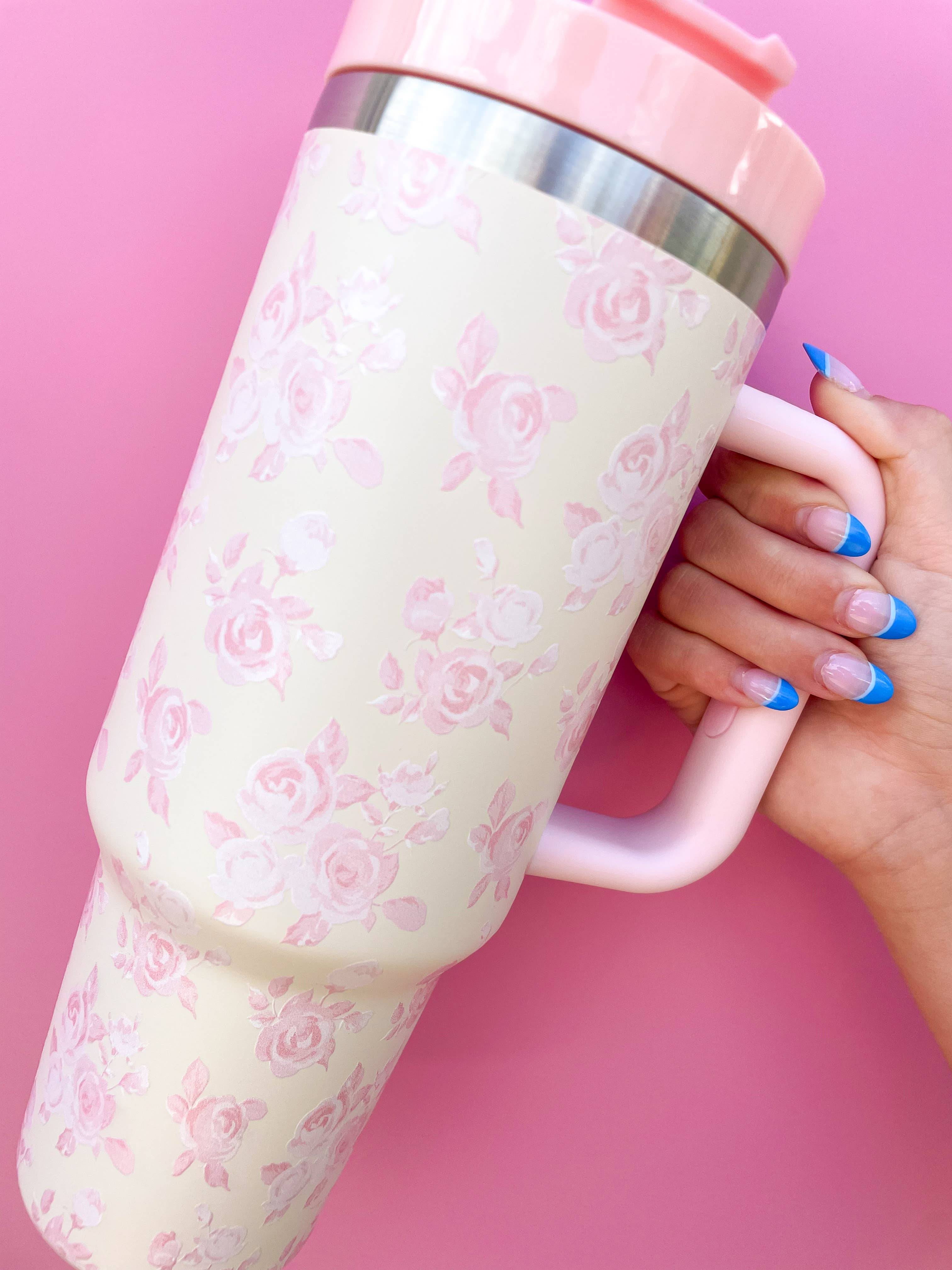 Pink & Cream Floral 40oz Tumbler