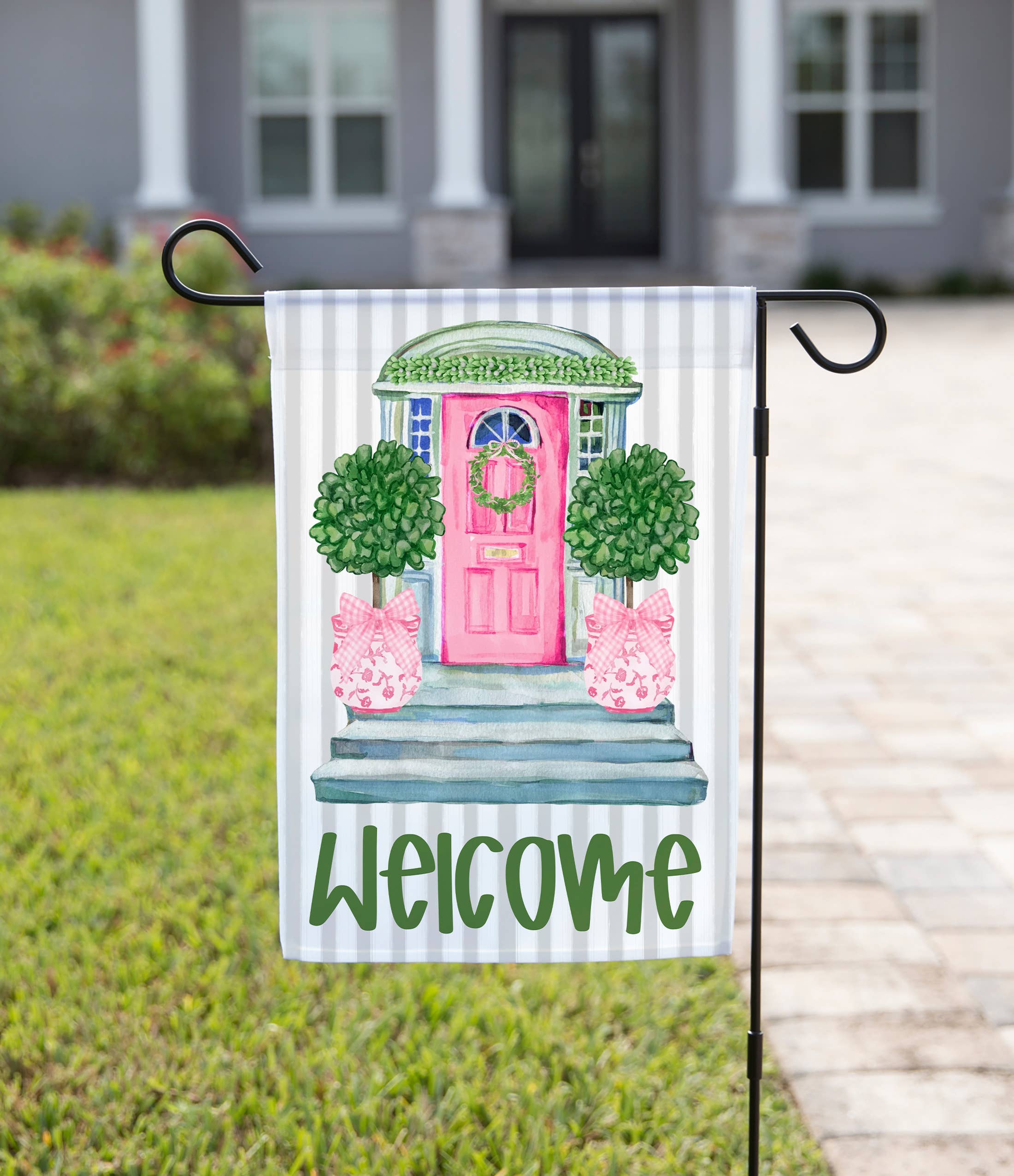 Spring Pink Door Welcome Double-Sided Garden Flag